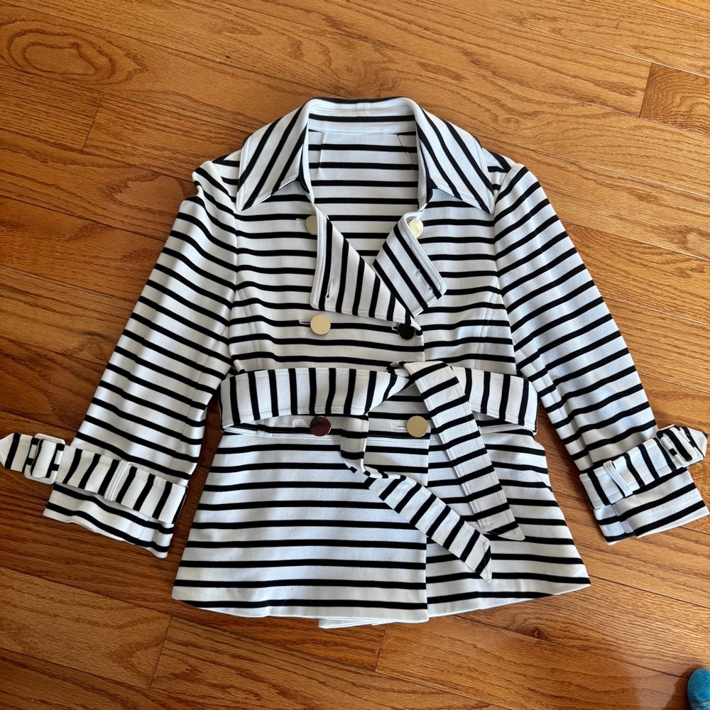Kate Spade Nautical Stripe Double Breasted Jacket with Bow Tie size SMALL